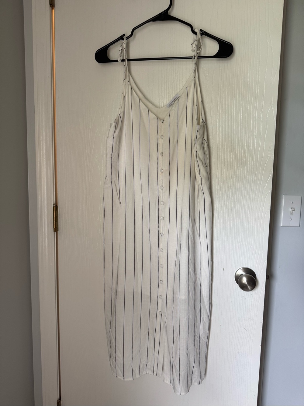 Crescent Ivory Dress with Navy Pinstripes